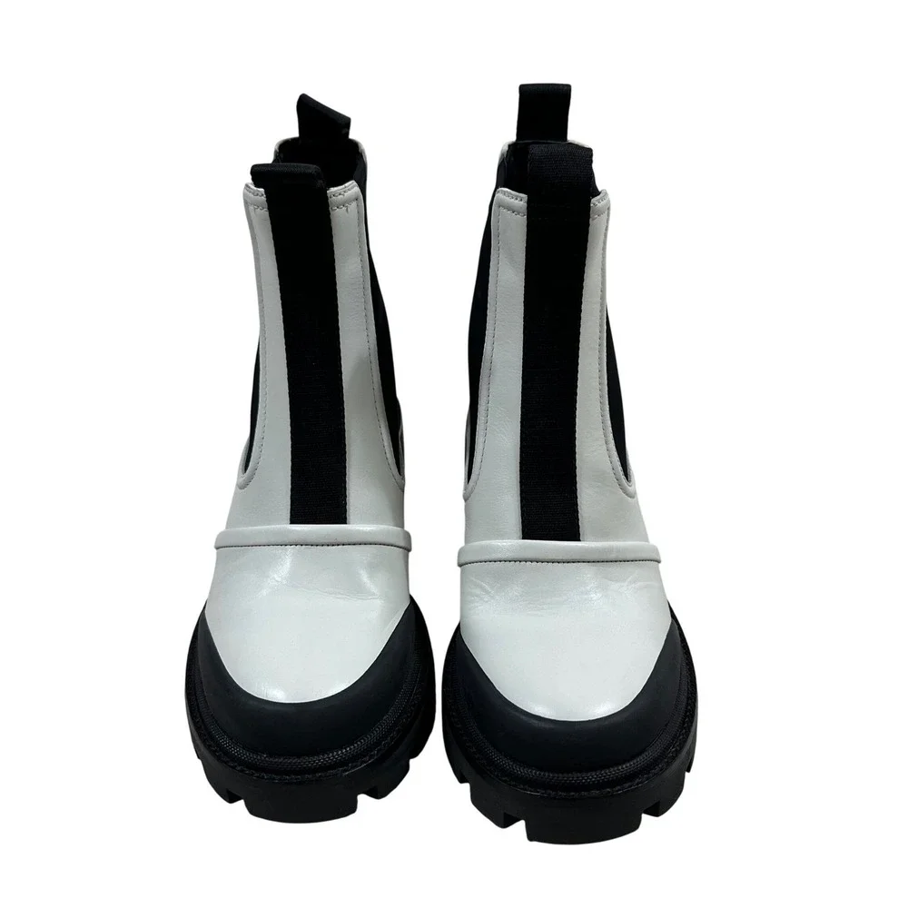 Tory Burch Black White Leather Lug Sole Chelsea Boots 8913 D23 Womens 8.5 NEW